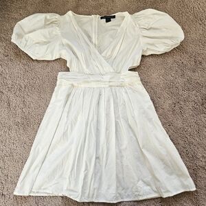 French Connection Womens Size 8 Rhodes Poplin V-Neck Dress White Cut Out Sides